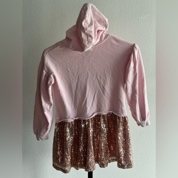 Girls Pink Hoodie Dress with Sequin Skirt 7/8 - Picture 4 of 4